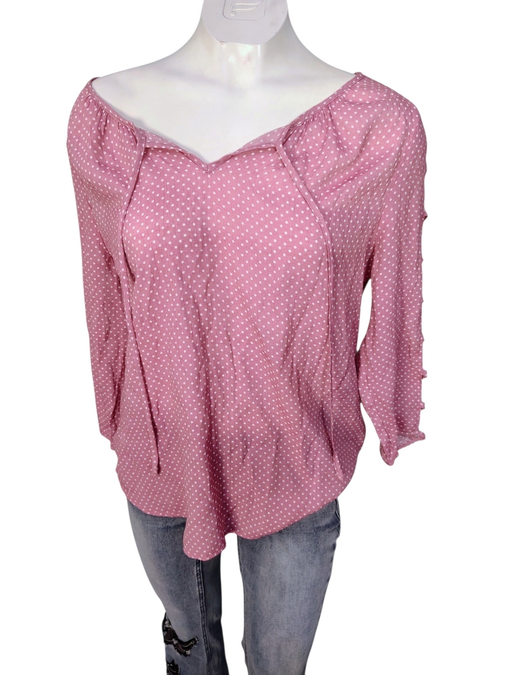 Fred David Dusty Pink Polka Dot Off-Shoulder Top